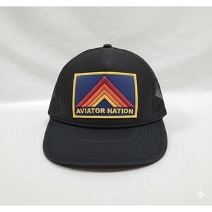 Aviator Nation Black Trucker Hat Mesh Logo Patch Baseball Cap Snapback Rainbow